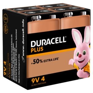 Duracell Plus 9V Batteries for smoke alarms Pack of 4